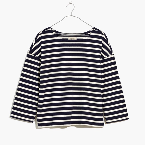 MADEWELL Luxe Long-Sleeve Tee in Falon Stripe Navy/White - Picture 1 of 4